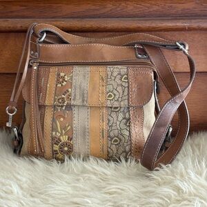 Fossil Tan Leather Patchwork Crossbody Bag